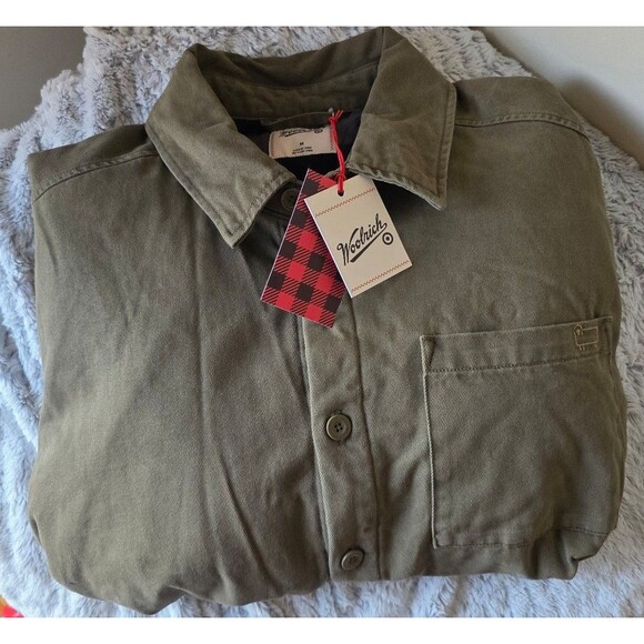 Woolrich x Target Men's Medium Twill Shacket Jacket Olive Green Button Down NWT - Picture 2 of 6